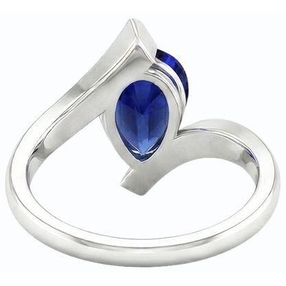 Natural Real ( Not Lab Grown )  Solitaire Pear Deep Blue Sapphire Ring 14K Gold Tension Style 2 Carats