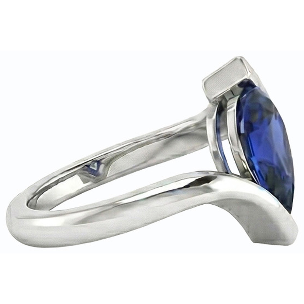 Natural Real ( Not Lab Grown )  Solitaire Pear Deep Blue Sapphire Ring 14K Gold Tension Style 2 Carats