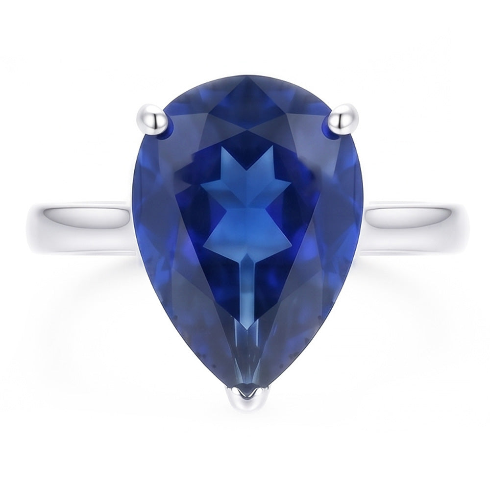 Natural Real ( Not Lab Grown )  Solitaire Pear Deep Blue Sapphire Ring Jewelry 3 Carats