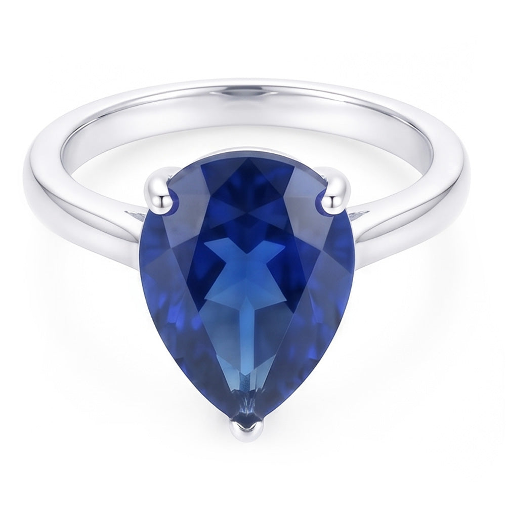 Natural Real ( Not Lab Grown )  Solitaire Pear Deep Blue Sapphire Ring Jewelry 3 Carats
