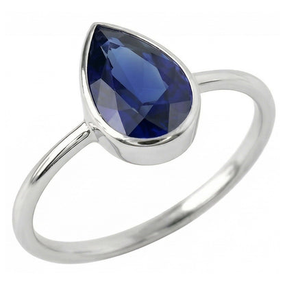 Natural Real ( Not Lab Grown )  Solitaire Pear Gemstone Ring 1.50 Ct Bezel Set Blue Sapphire