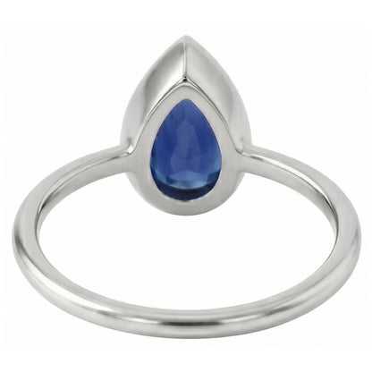Natural Real ( Not Lab Grown )  Solitaire Pear Gemstone Ring 1.50 Ct Bezel Set Blue Sapphire