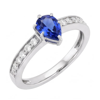 Natural Real ( Not Lab Grown )  Solitaire Pear Shaped Ceylon Sapphire Ring With Accents 2.50 Carats