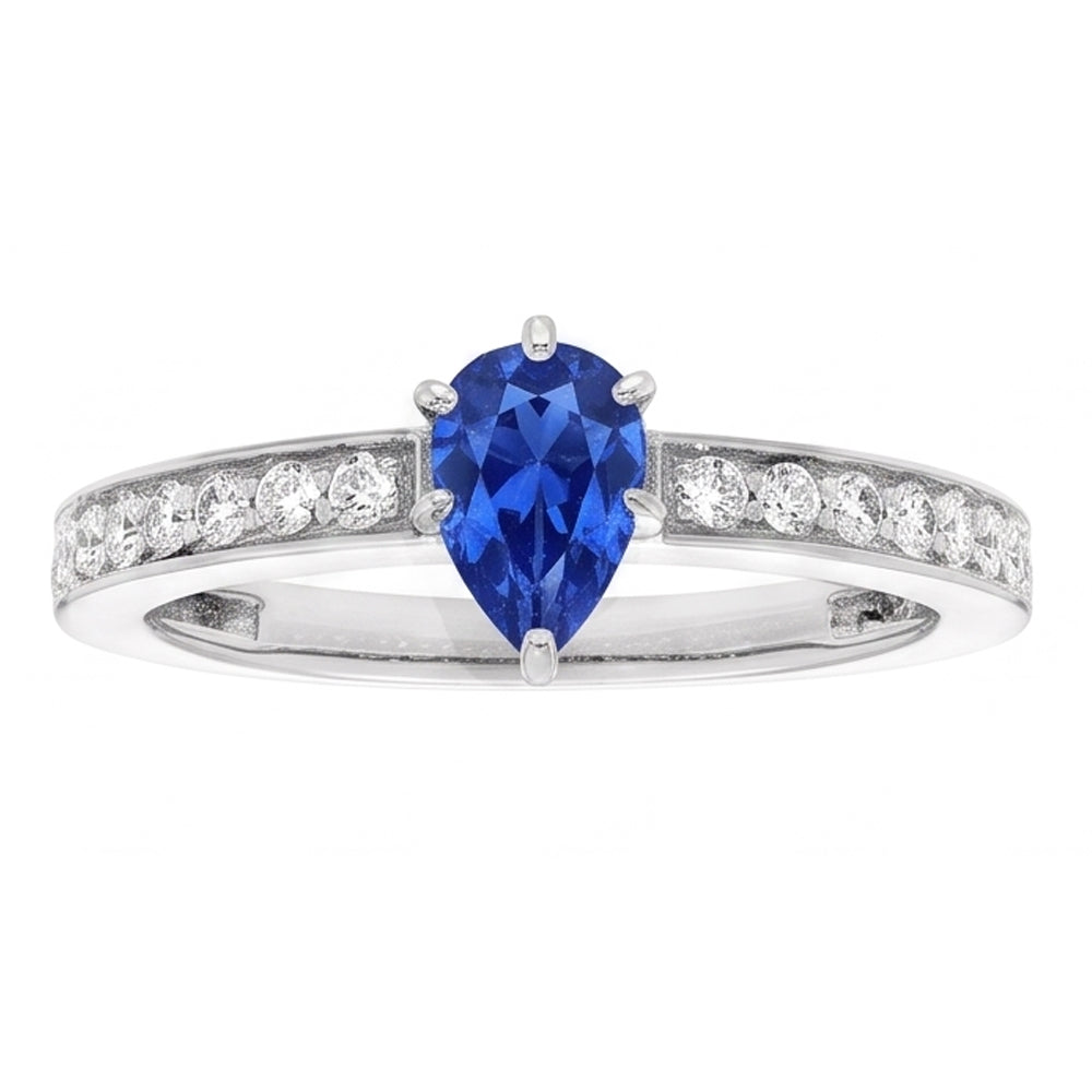 Natural Real ( Not Lab Grown )  Solitaire Pear Shaped Ceylon Sapphire Ring With Accents 2.50 Carats