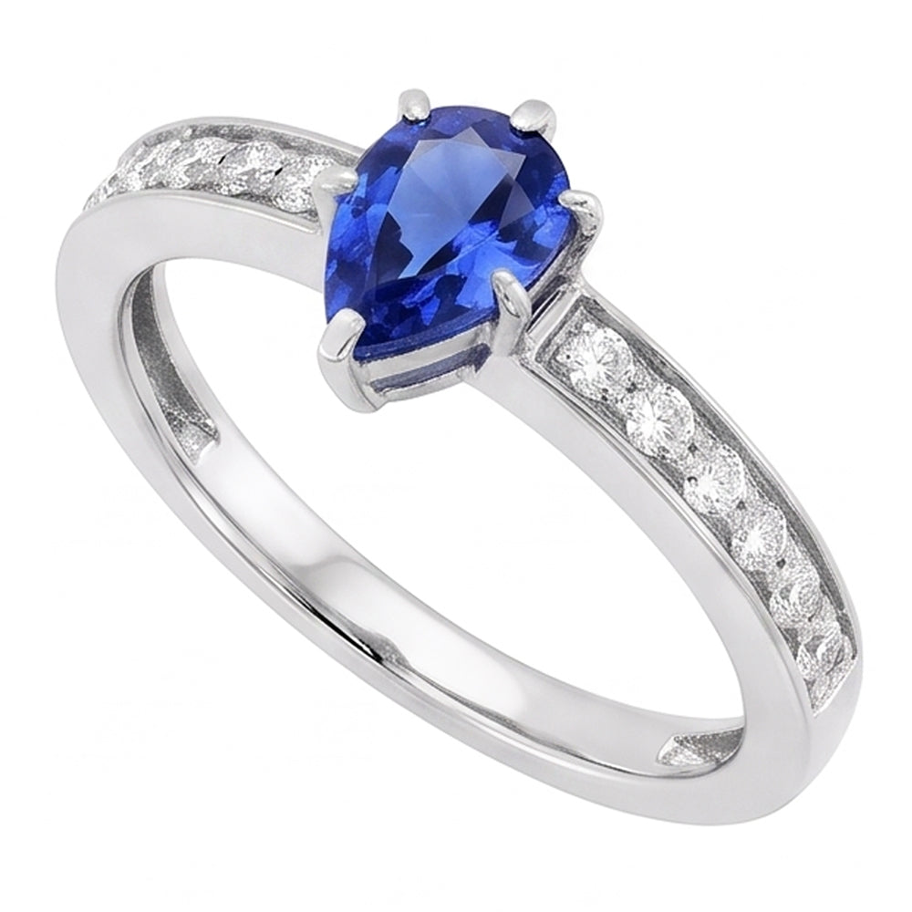 Natural Real ( Not Lab Grown )  Solitaire Pear Shaped Ceylon Sapphire Ring With Accents 2.50 Carats