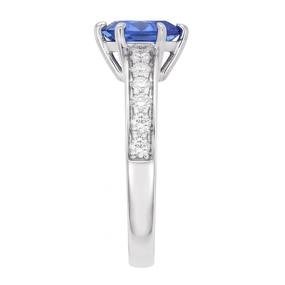 Natural Real ( Not Lab Grown )  Solitaire Pear Shaped Ceylon Sapphire Ring With Accents 2.50 Carats