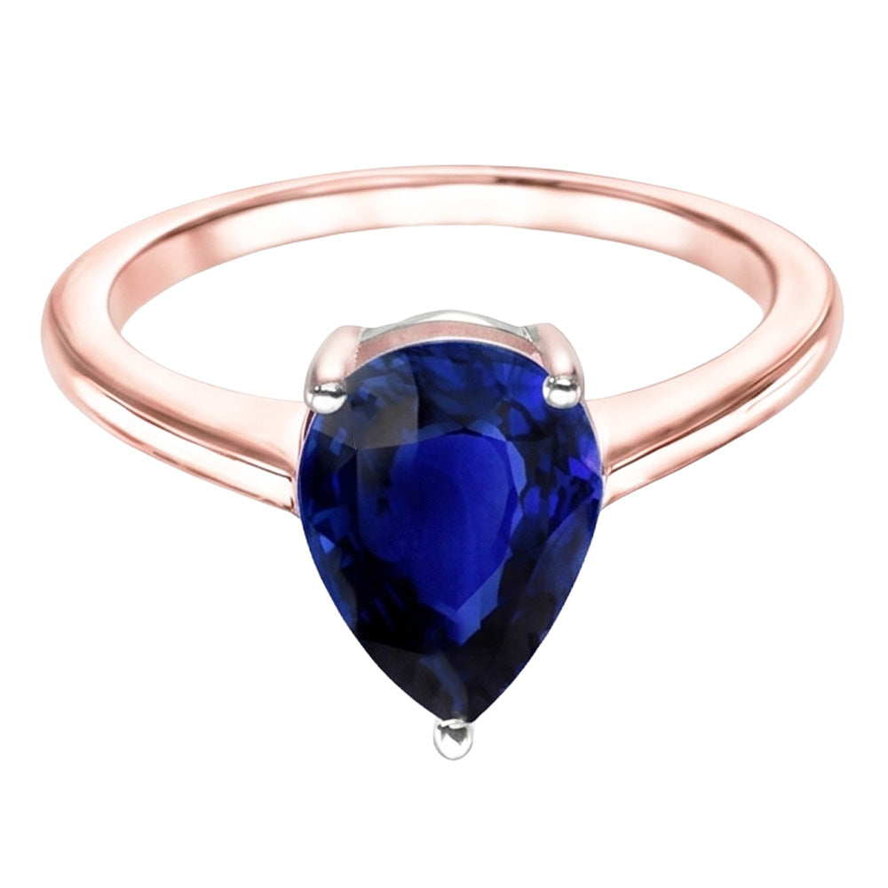 Natural Real ( Not Lab Grown )  Solitaire Pear Sri Lankan Sapphire Ring Two Tone 3 Carats