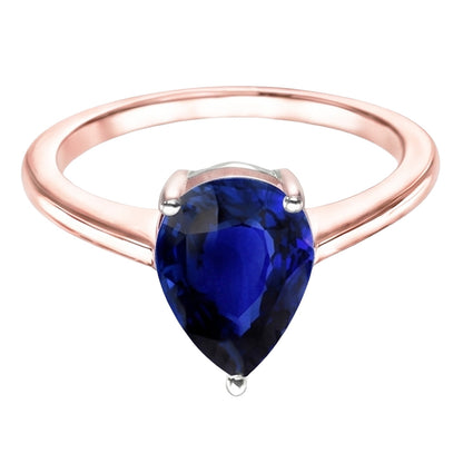 Natural Real ( Not Lab Grown )  Solitaire Pear Sri Lankan Sapphire Ring Two Tone 3 Carats