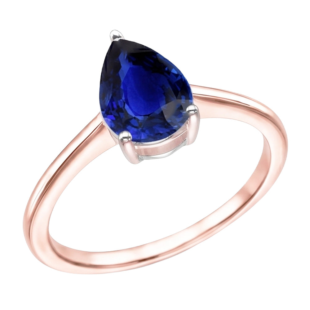 Natural Real ( Not Lab Grown )  Solitaire Pear Sri Lankan Sapphire Ring Two Tone 3 Carats