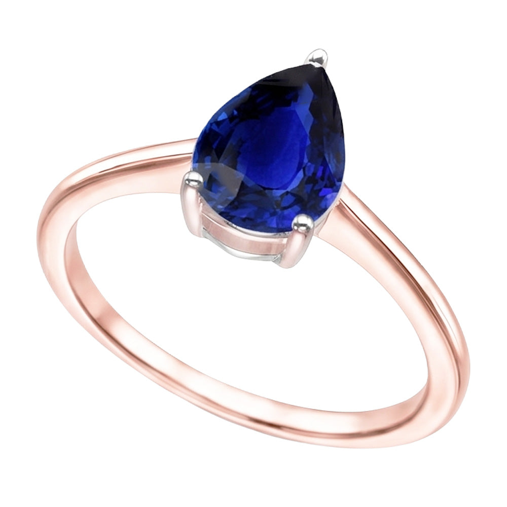 Natural Real ( Not Lab Grown )  Solitaire Pear Sri Lankan Sapphire Ring Two Tone 3 Carats