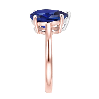 Natural Real ( Not Lab Grown )  Solitaire Pear Sri Lankan Sapphire Ring Two Tone 3 Carats