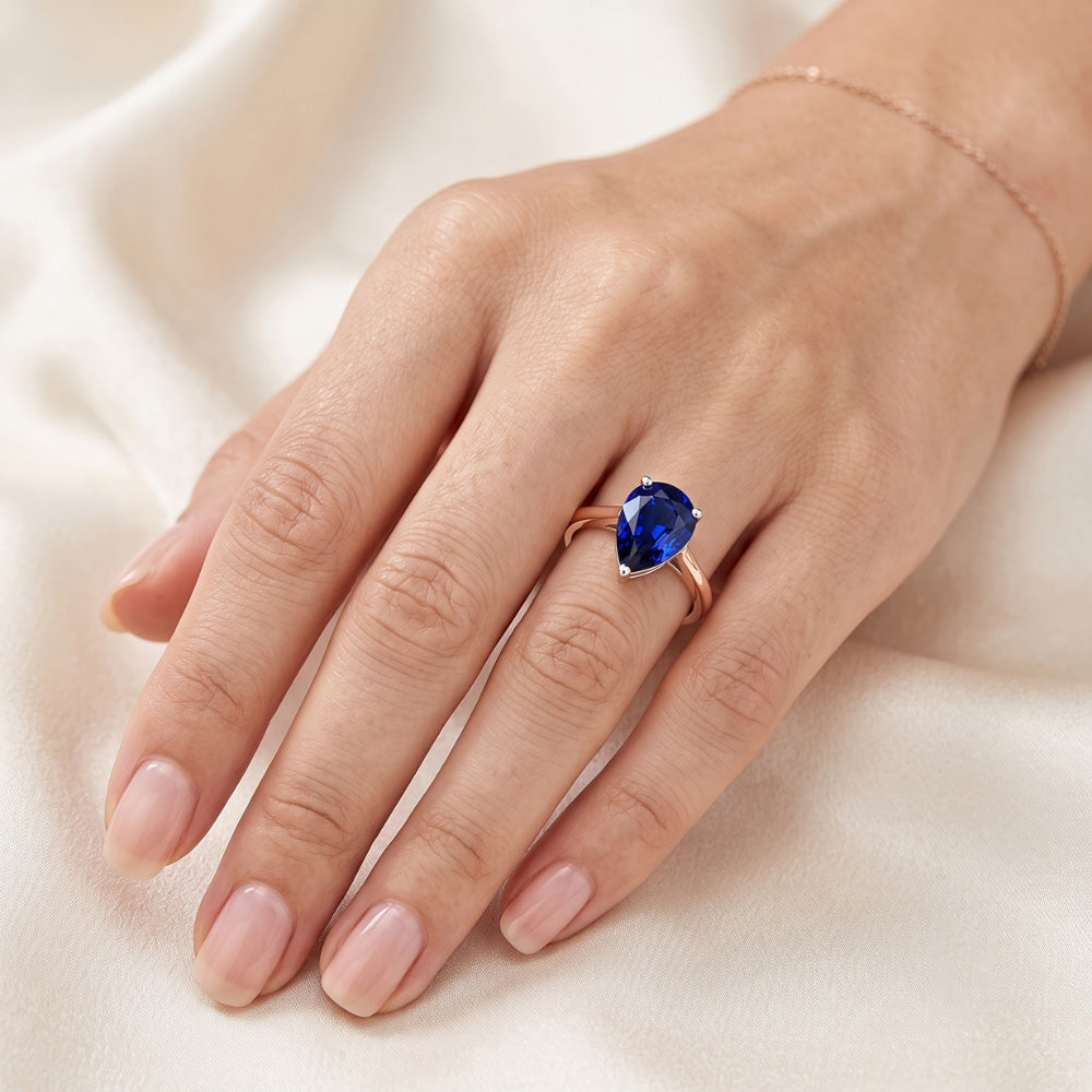 Natural Real ( Not Lab Grown )  Solitaire Pear Sri Lankan Sapphire Ring Two Tone 3 Carats