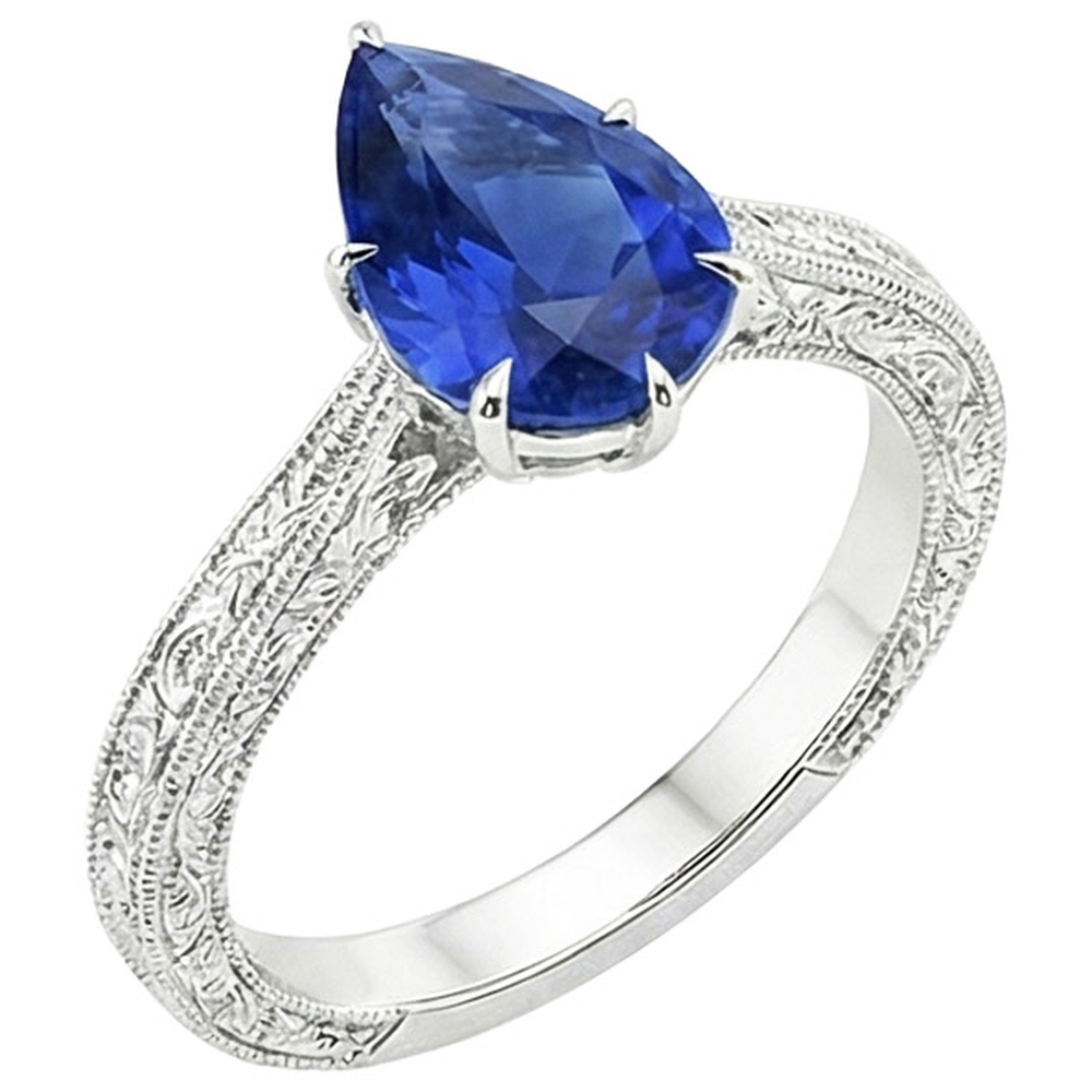 Natural Real ( Not Lab Grown )  Solitaire Ring Antique Style Pear Cut Sri Lankan Sapphire 2 Carats