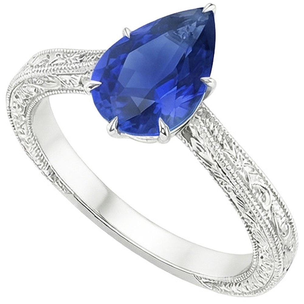 Natural Real ( Not Lab Grown )  Solitaire Ring Antique Style Pear Cut Sri Lankan Sapphire 2 Carats