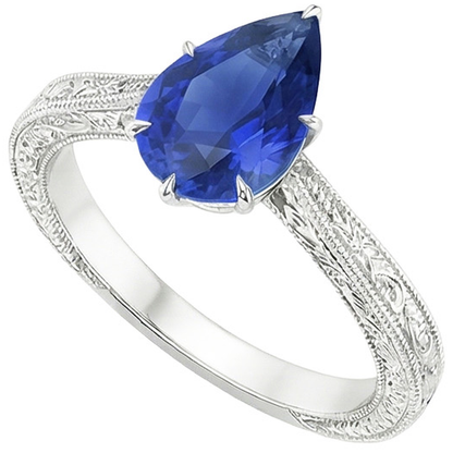 Natural Real ( Not Lab Grown )  Solitaire Ring Antique Style Pear Cut Sri Lankan Sapphire 2 Carats