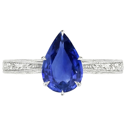 Natural Real ( Not Lab Grown )  Solitaire Ring Antique Style Pear Cut Sri Lankan Sapphire 2 Carats
