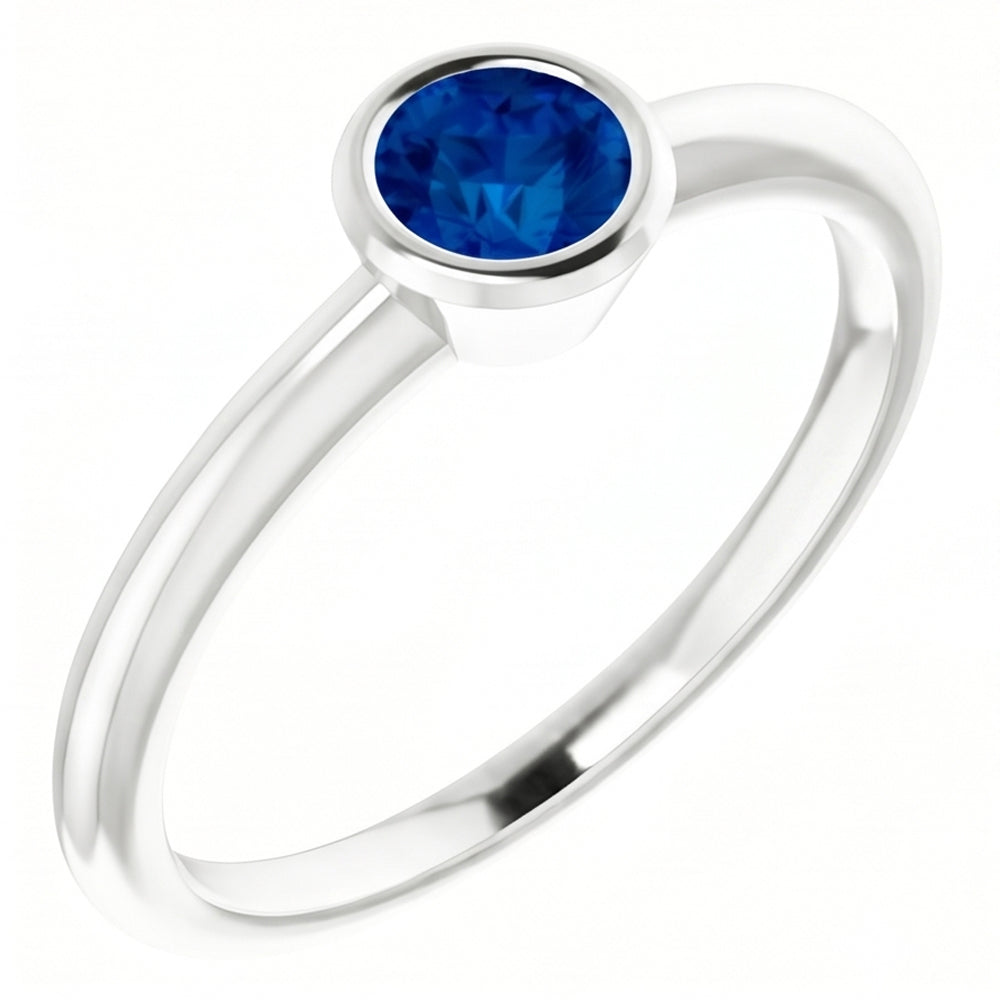 Natural Real ( Not Lab Grown )  Solitaire Ring Blue Sapphire 0.75 Carats Bezel Setting White Gold 14K