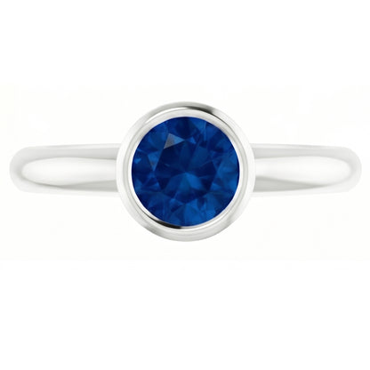 Natural Real ( Not Lab Grown )  Solitaire Ring Blue Sapphire 0.75 Carats Bezel Setting White Gold 14K