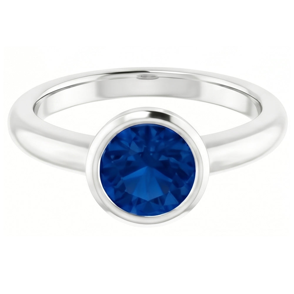 Natural Real ( Not Lab Grown )  Solitaire Ring Blue Sapphire 0.75 Carats Bezel Setting White Gold 14K