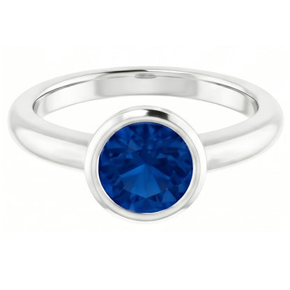 Natural Real ( Not Lab Grown )  Solitaire Ring Blue Sapphire 0.75 Carats Bezel Setting White Gold 14K