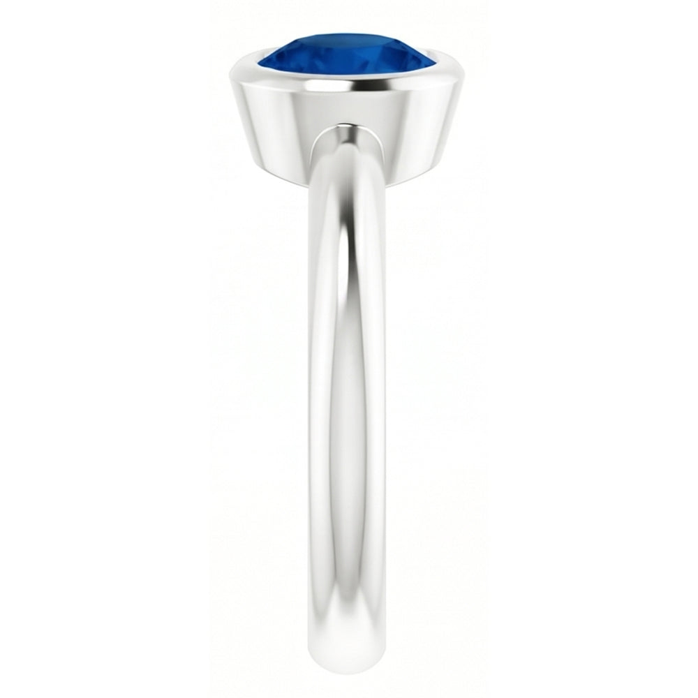 Natural Real ( Not Lab Grown )  Solitaire Ring Blue Sapphire 0.75 Carats Bezel Setting White Gold 14K