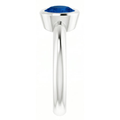 Natural Real ( Not Lab Grown )  Solitaire Ring Blue Sapphire 0.75 Carats Bezel Setting White Gold 14K