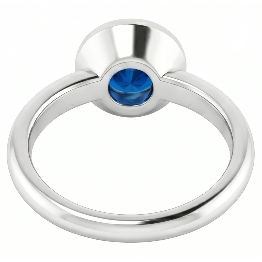 Natural Real ( Not Lab Grown )  Solitaire Ring Blue Sapphire 0.75 Carats Bezel Setting White Gold 14K