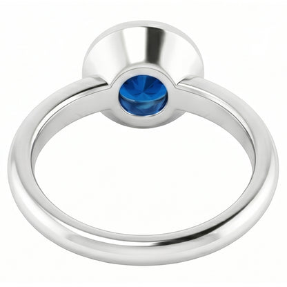 Natural Real ( Not Lab Grown )  Solitaire Ring Blue Sapphire 0.75 Carats Bezel Setting White Gold 14K