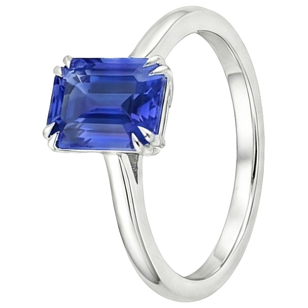 Natural Real ( Not Lab Grown )  Solitaire Ring Emerald Blue Sapphire 3 Carats White Gold 14K