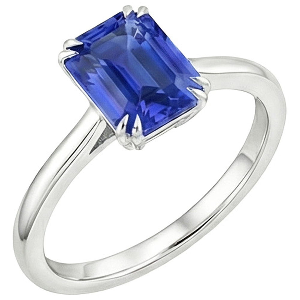 Natural Real ( Not Lab Grown )  Solitaire Ring Emerald Blue Sapphire 3 Carats White Gold 14K