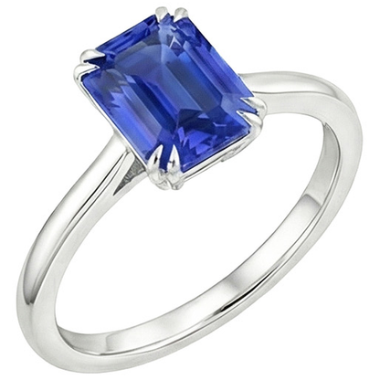 Natural Real ( Not Lab Grown )  Solitaire Ring Emerald Blue Sapphire 3 Carats White Gold 14K