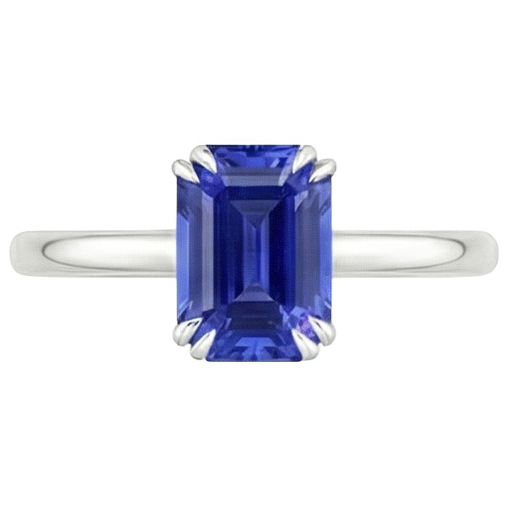 Natural Real ( Not Lab Grown )  Solitaire Ring Emerald Blue Sapphire 3 Carats White Gold 14K