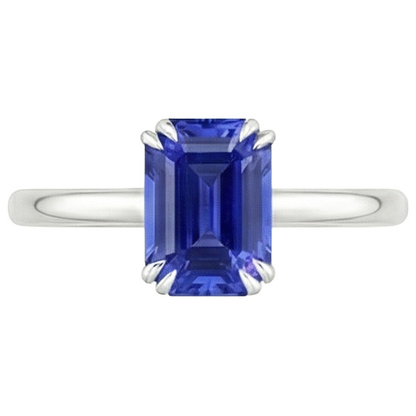 Natural Real ( Not Lab Grown )  Solitaire Ring Emerald Blue Sapphire 3 Carats White Gold 14K