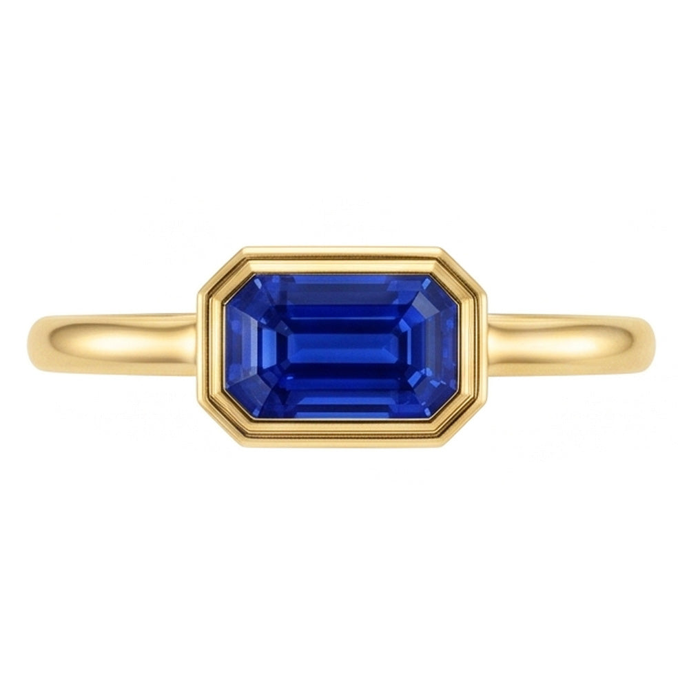 Natural Real ( Not Lab Grown )  Solitaire Ring Emerald Blue Sapphire Bezel Set 1.50 Carats Gold 14K