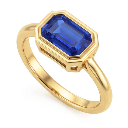 Natural Real ( Not Lab Grown )  Solitaire Ring Emerald Blue Sapphire Bezel Set 1.50 Carats Gold 14K