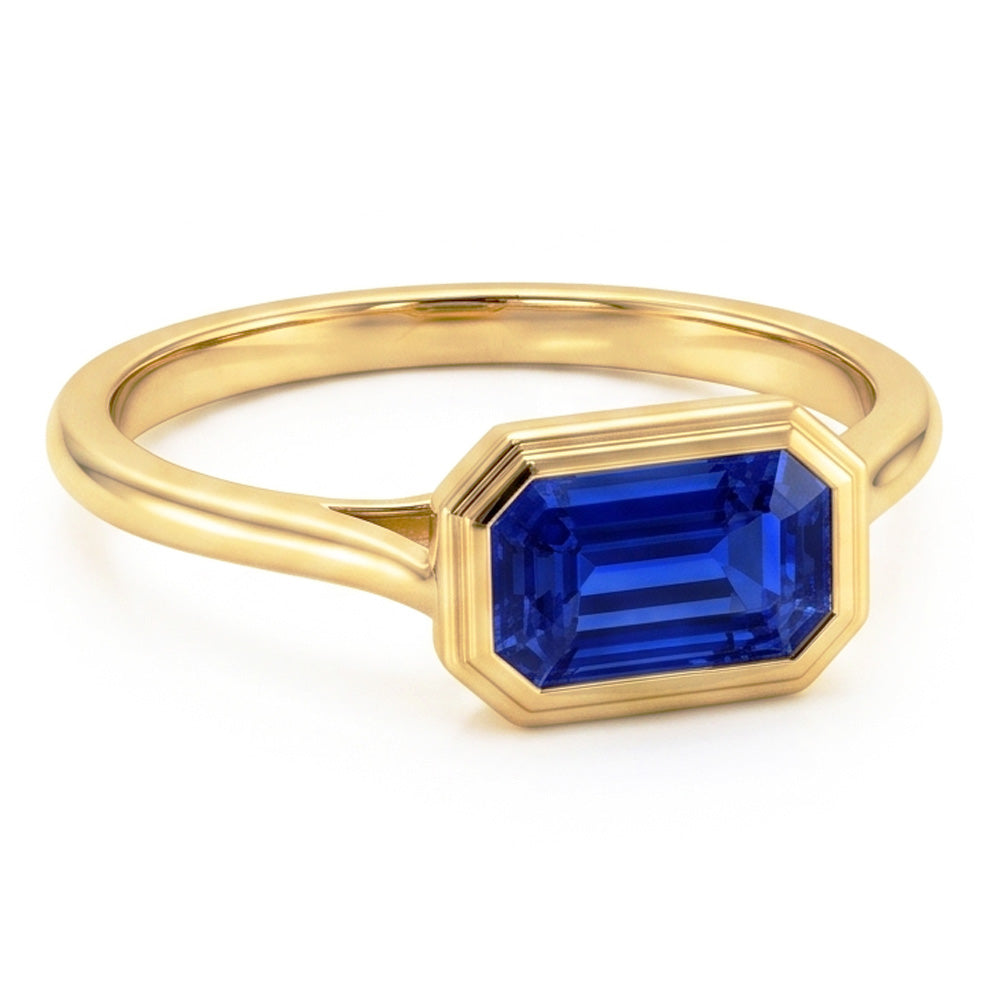 Natural Real ( Not Lab Grown )  Solitaire Ring Emerald Blue Sapphire Bezel Set 1.50 Carats Gold 14K