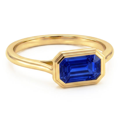 Natural Real ( Not Lab Grown )  Solitaire Ring Emerald Blue Sapphire Bezel Set 1.50 Carats Gold 14K