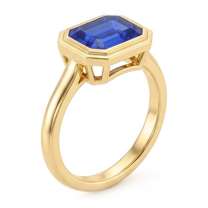 Natural Real ( Not Lab Grown )  Solitaire Ring Emerald Blue Sapphire Bezel Set 1.50 Carats Gold 14K