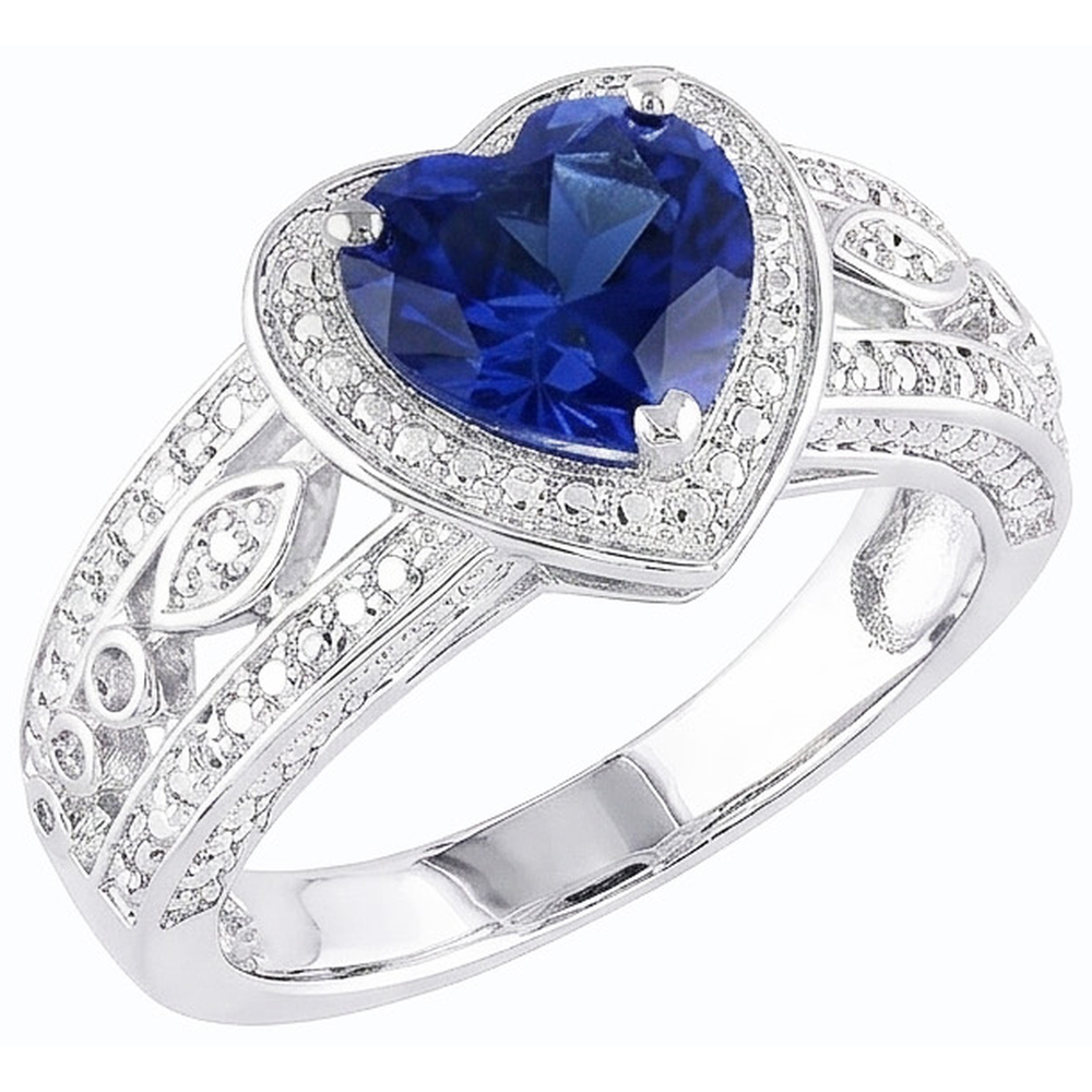 Natural Real ( Not Lab Grown )  Solitaire Ring Heart Deep Blue Sapphire Vintage Style 2 Carats