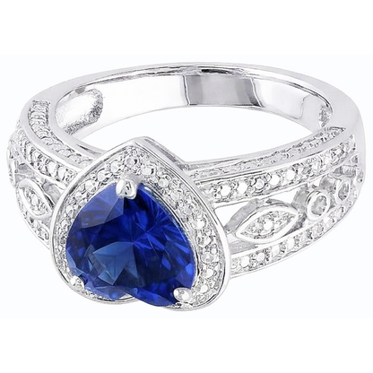 Natural Real ( Not Lab Grown )  Solitaire Ring Heart Deep Blue Sapphire Vintage Style 2 Carats