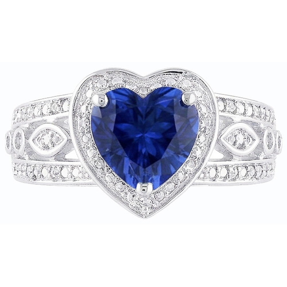 Natural Real ( Not Lab Grown )  Solitaire Ring Heart Deep Blue Sapphire Vintage Style 2 Carats