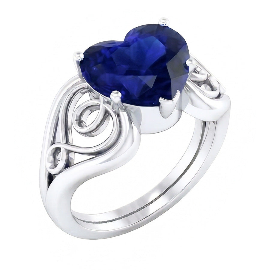 Natural Real ( Not Lab Grown )  Solitaire Ring Heart Deep Blue Sapphire Vintage Style 3.50 Carats