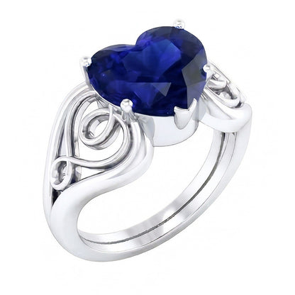 Natural Real ( Not Lab Grown )  Solitaire Ring Heart Deep Blue Sapphire Vintage Style 3.50 Carats