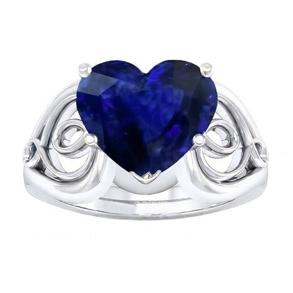 Natural Real ( Not Lab Grown )  Solitaire Ring Heart Deep Blue Sapphire Vintage Style 3.50 Carats