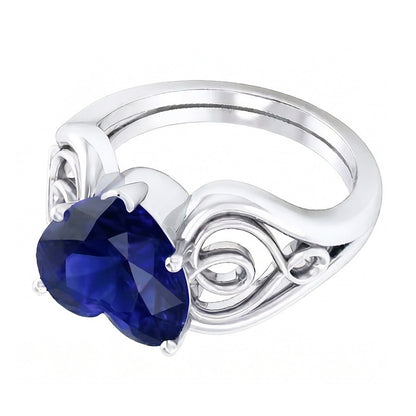 Natural Real ( Not Lab Grown )  Solitaire Ring Heart Deep Blue Sapphire Vintage Style 3.50 Carats