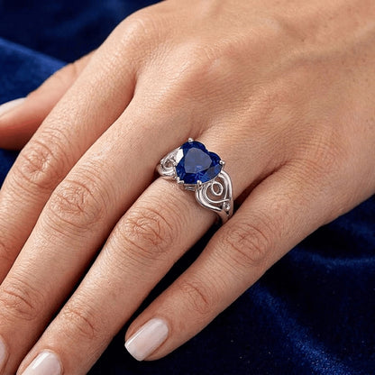 Natural Real ( Not Lab Grown )  Solitaire Ring Heart Deep Blue Sapphire Vintage Style 3.50 Carats