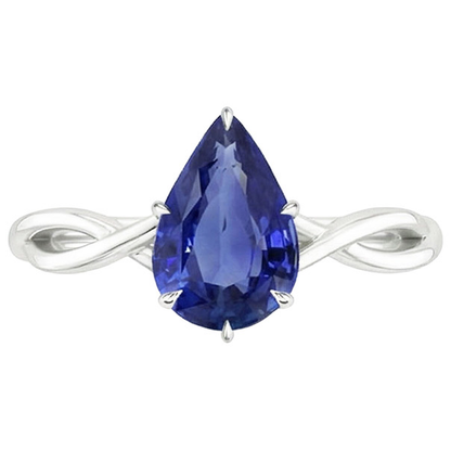 Natural Real ( Not Lab Grown )  Solitaire Ring Infinity Style Pear Blue Sapphire 2.50 Carats