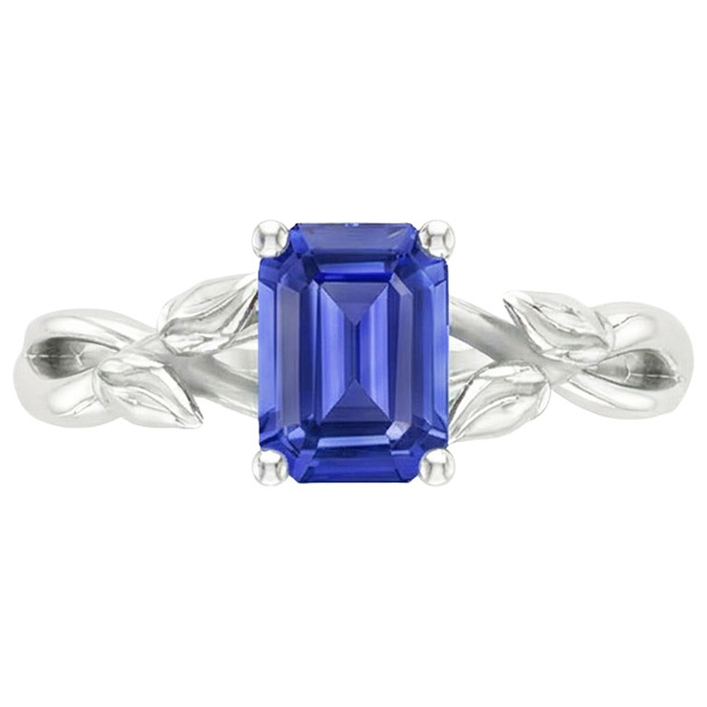 Natural Real ( Not Lab Grown )  Solitaire Ring Leaf Infinity Style Emerald Ceylon Sapphire 3.50 Carats