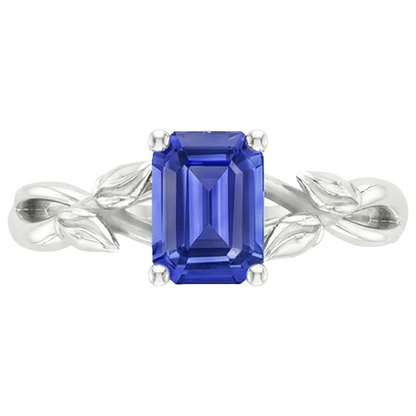 Natural Real ( Not Lab Grown )  Solitaire Ring Leaf Infinity Style Emerald Ceylon Sapphire 3.50 Carats