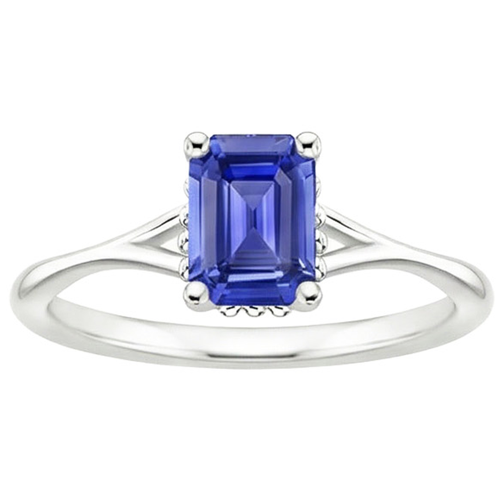 Natural Real ( Not Lab Grown )  Solitaire Ring Milgrain Shank Emerald Blue Sapphire 2 Carats
